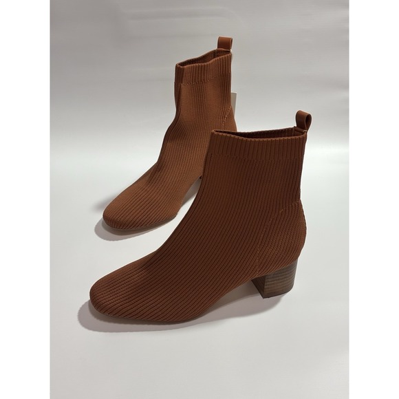 Joie Ribbed Knit Stretchy Neely Block Heel Sock Ankle Boots Toffee Sz 6.5 - Picture 2 of 9